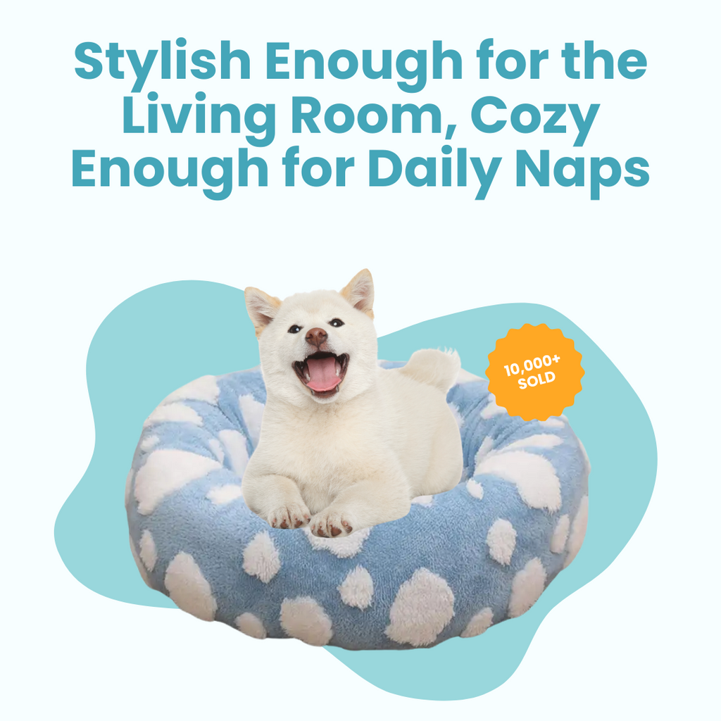 Luxury Round Calming Donut Pet Bed Plush Washable Cat & Dog Bed with Cloud & Flower Patterns