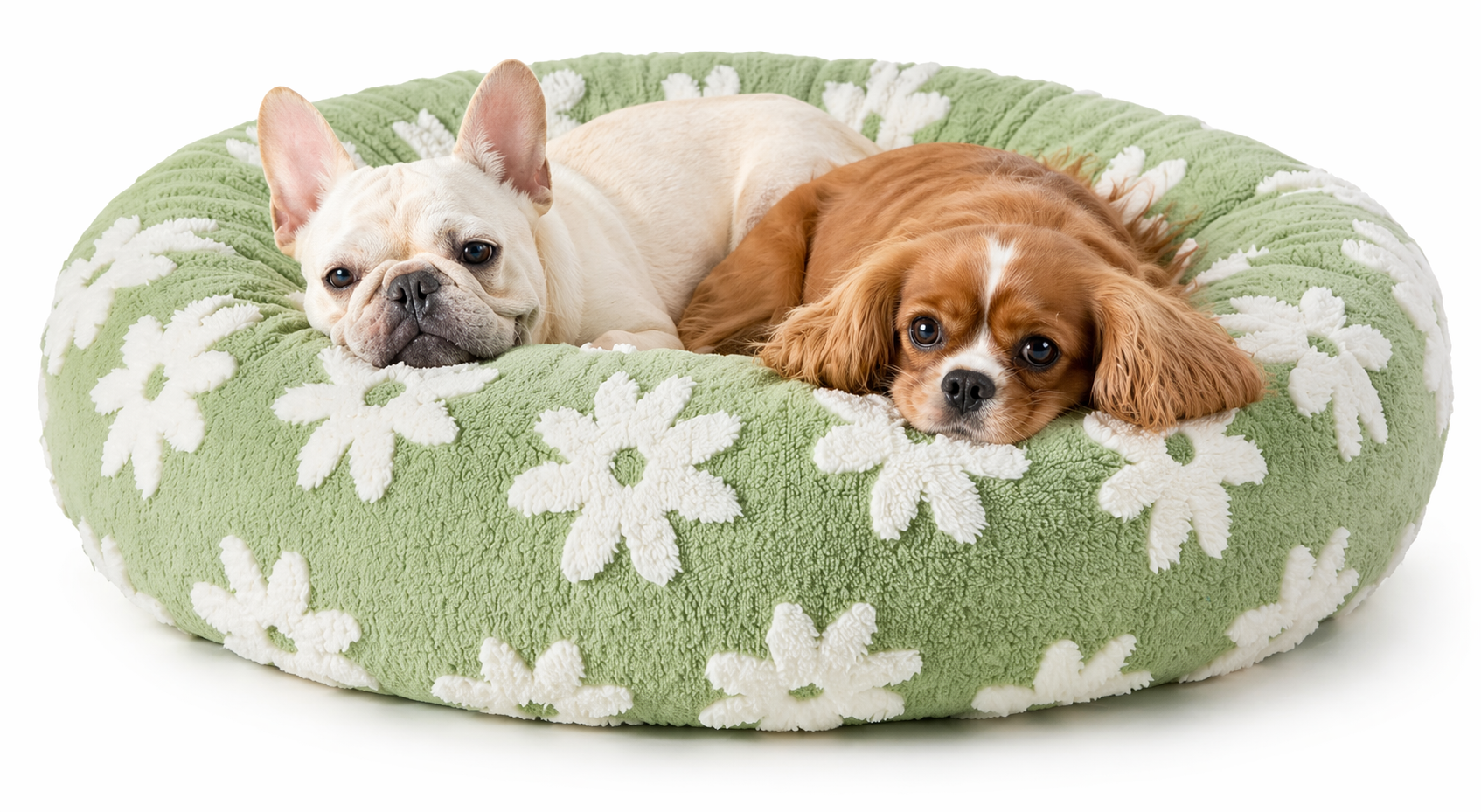 Luxury Round Calming Donut Pet Bed Plush Washable Cat & Dog Bed with Cloud & Flower Patterns