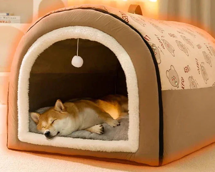 Warm Winter Dog House with Washable Mat Cozy Dog Cave Bed for Small, Medium & Large Dogs, Soft Indoor Pet House Shelter
