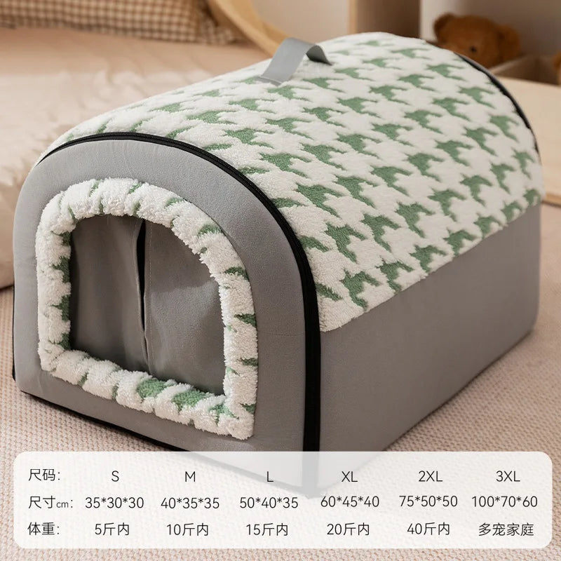 Warm Kennel Winter Dog & Cat House Washable Detachable Deep Sleep Bed, Cozy Pet Nest for Small Medium Large Pets
