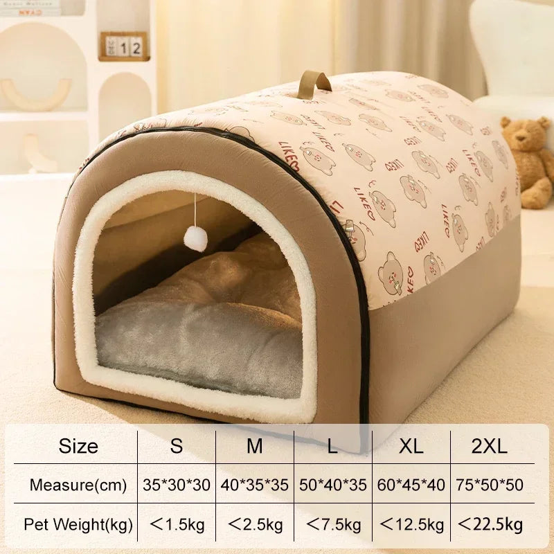 Warm Winter Dog House with Washable Mat Cozy Dog Cave Bed for Small, Medium & Large Dogs, Soft Indoor Pet House Shelter