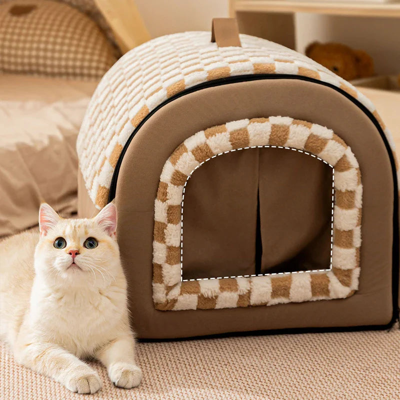 Warm Kennel Winter Dog & Cat House Washable Detachable Deep Sleep Bed, Cozy Pet Nest for Small Medium Large Pets
