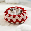 Luxury Round Calming Donut Pet Bed Plush Washable Cat & Dog Bed with Cloud & Flower Patterns