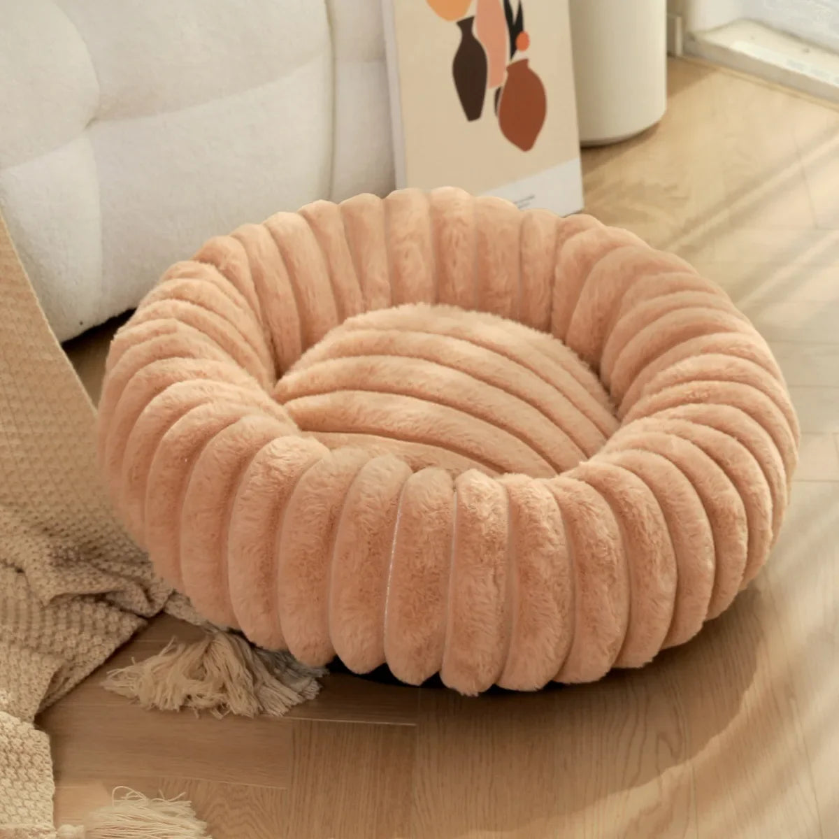 Warm Round Donut Bed for Dogs and Cats- Washable and Cozy