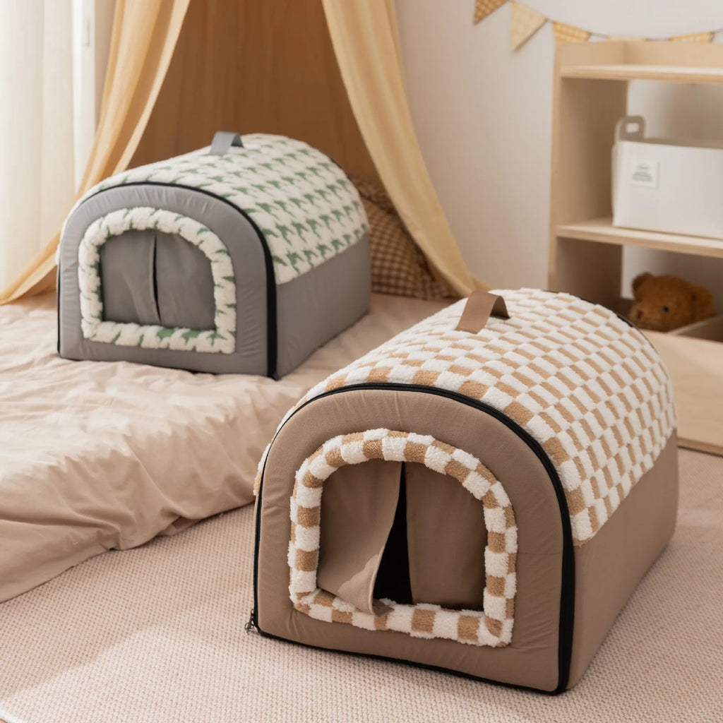 Warm Kennel Winter Dog & Cat House Washable Detachable Deep Sleep Bed, Cozy Pet Nest for Small Medium Large Pets