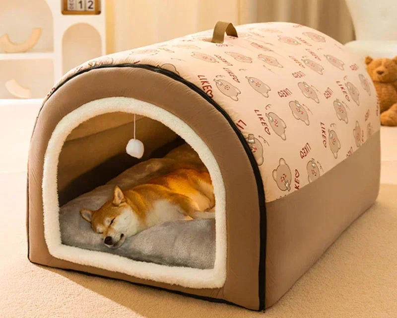 Warm Winter Dog House with Washable Mat Cozy Dog Cave Bed for Small, Medium & Large Dogs, Soft Indoor Pet House Shelter