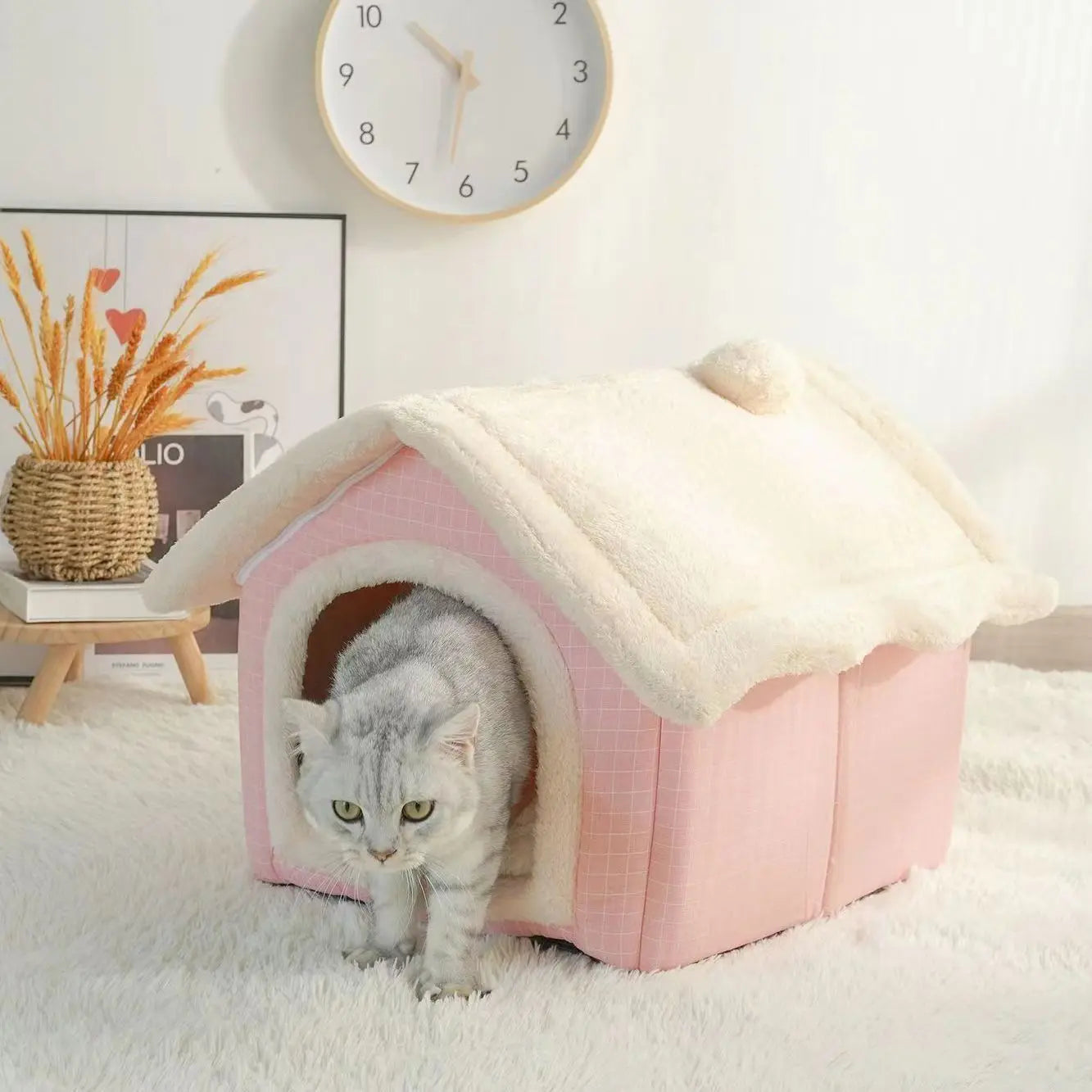 Calming Pet Cave Bed Ultra-Soft Coral Fleece Dog House for Anxiety, Comfort & Security