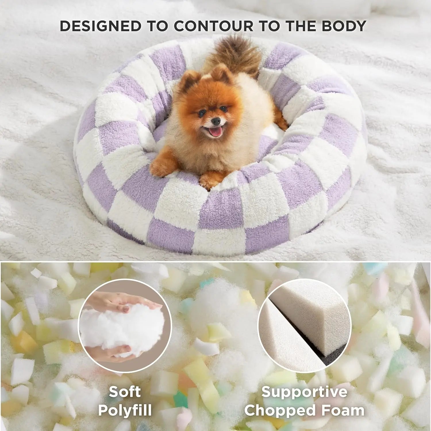 Luxury Round Calming Donut Pet Bed Plush Washable Cat & Dog Bed with Cloud & Flower Patterns