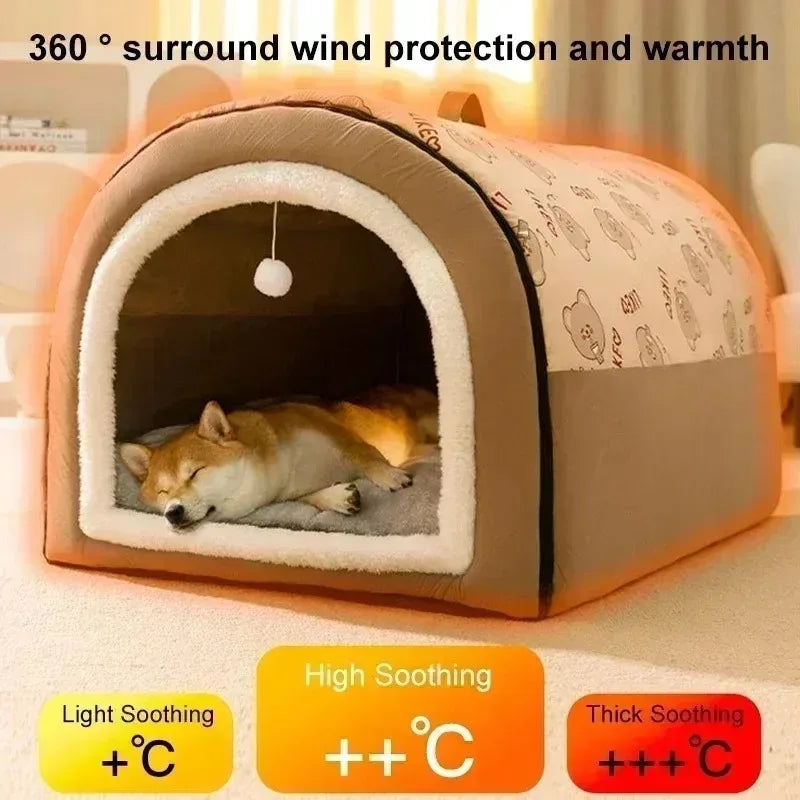 Warm Kennel Winter Dog & Cat House Washable Detachable Deep Sleep Bed, Cozy Pet Nest for Small Medium Large Pets