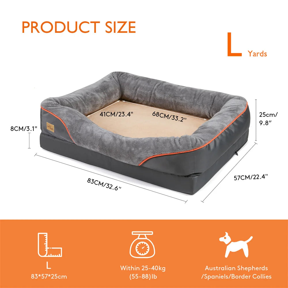 Jumbo Orthopedic Dog Bed Large Memory Foam Pet Sofa Couch with Bolster, Waterproof & Washable Removable Cover