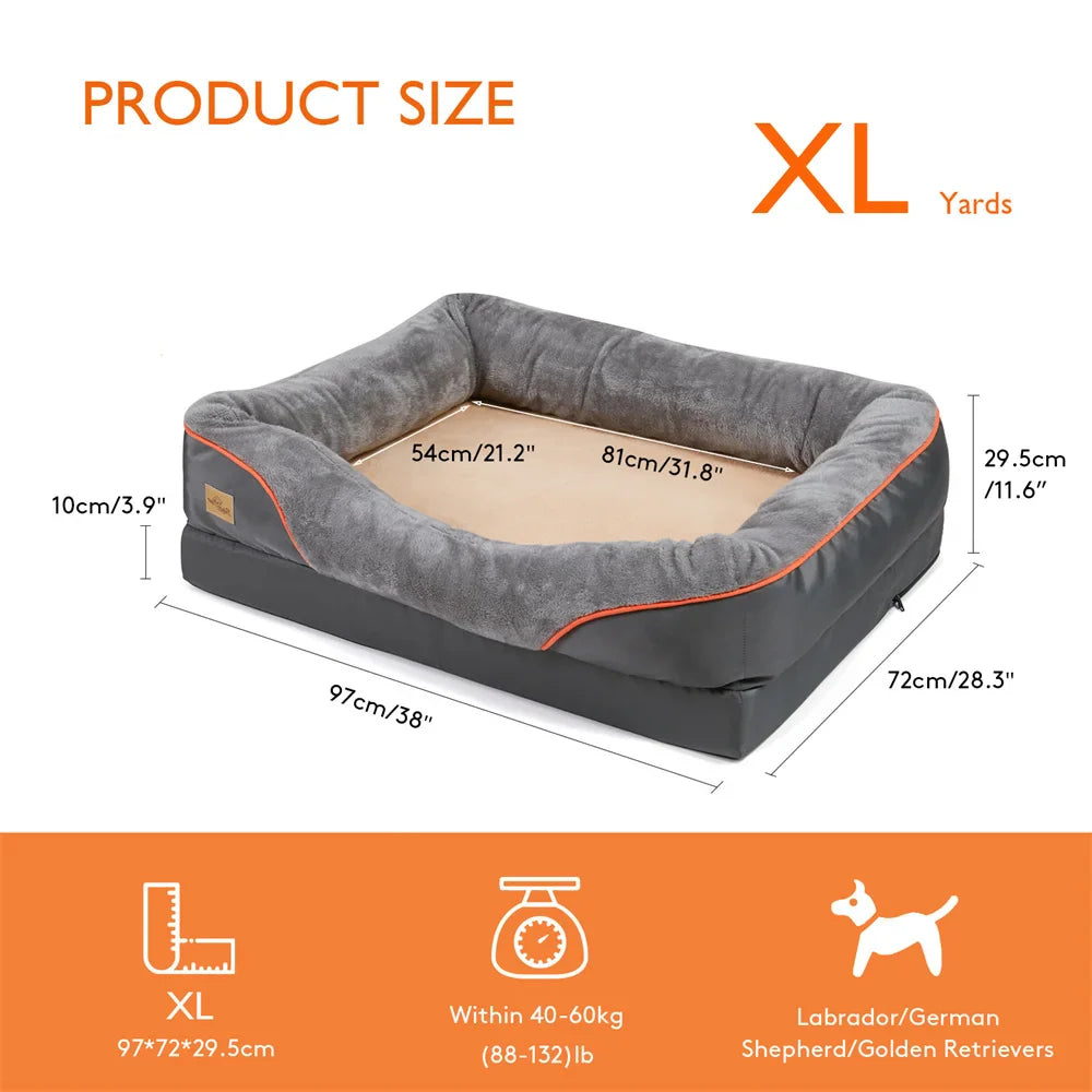 Jumbo Orthopedic Dog Bed Large Memory Foam Pet Sofa Couch with Bolster, Waterproof & Washable Removable Cover