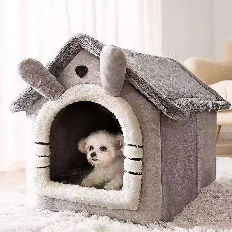 Calming Pet Cave Bed Ultra-Soft Coral Fleece Dog House for Anxiety, Comfort & Security