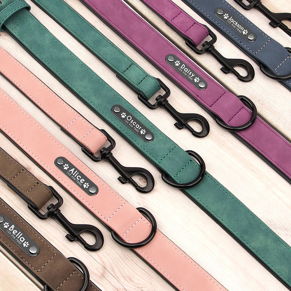 Fashionable, Personalized Leather Dog Collar in Multi Colors, Sturdy Clip, Free Engravement
