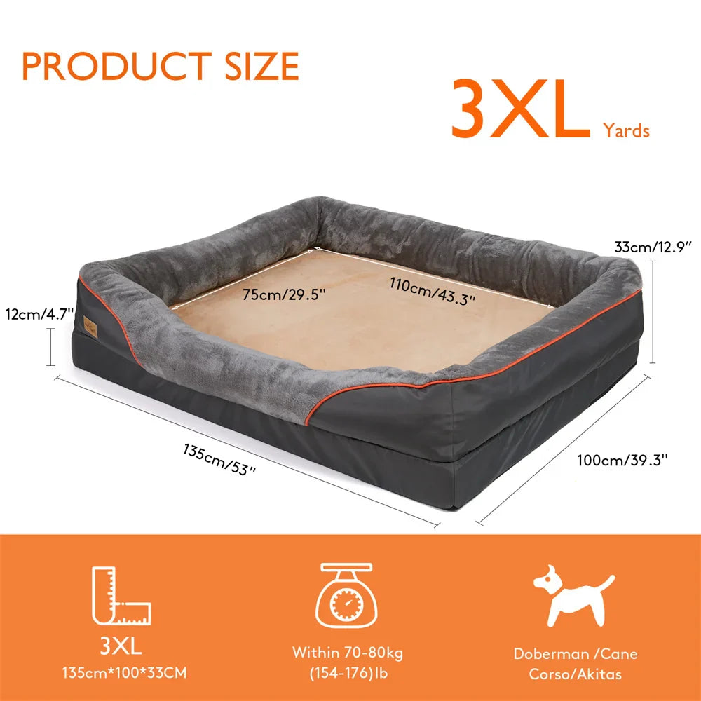 Jumbo Orthopedic Dog Bed Large Memory Foam Pet Sofa Couch with Bolster, Waterproof & Washable Removable Cover