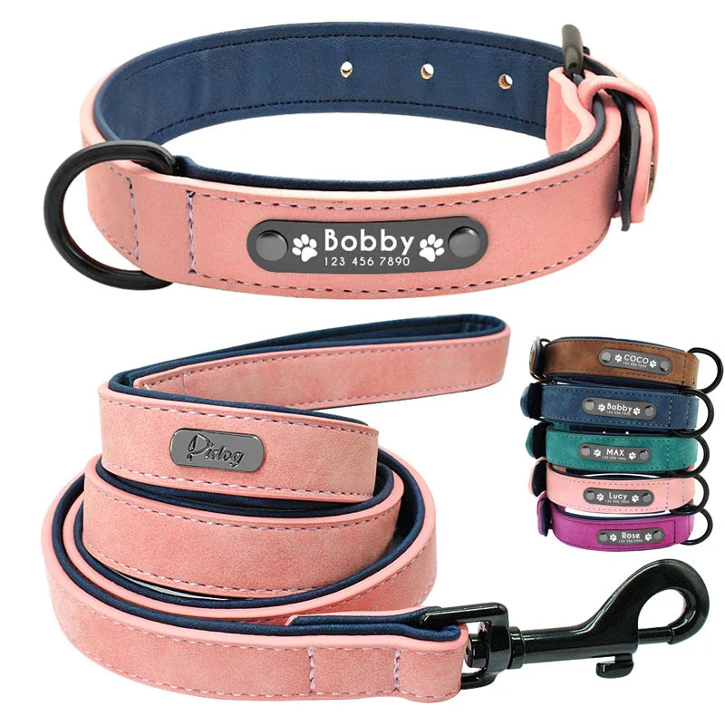 Fashionable, Personalized Leather Dog Collar in Multi Colors, Sturdy Clip, Free Engravement