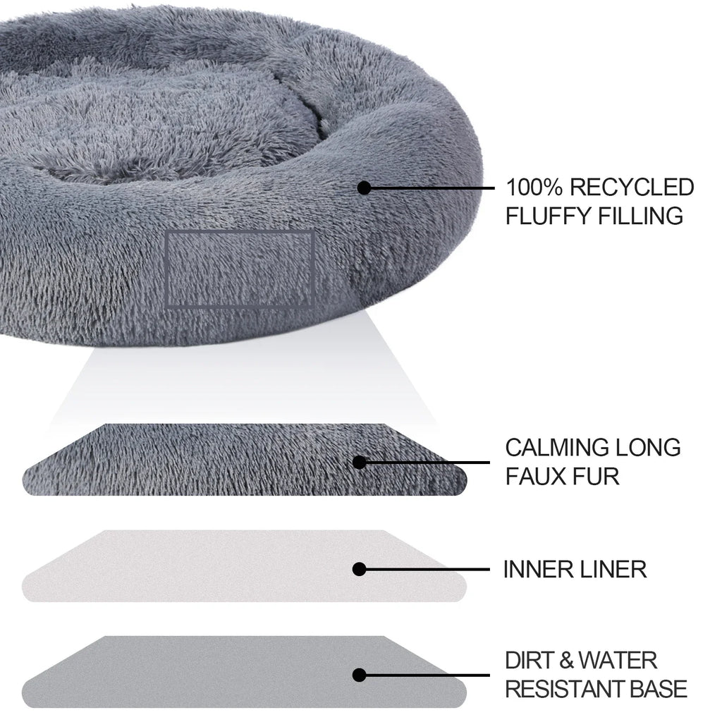 Luxurious Donut Shaped Pet Bed - Warm, Fluffy, Calming & Anxiety-Relief for Dogs and Cats
