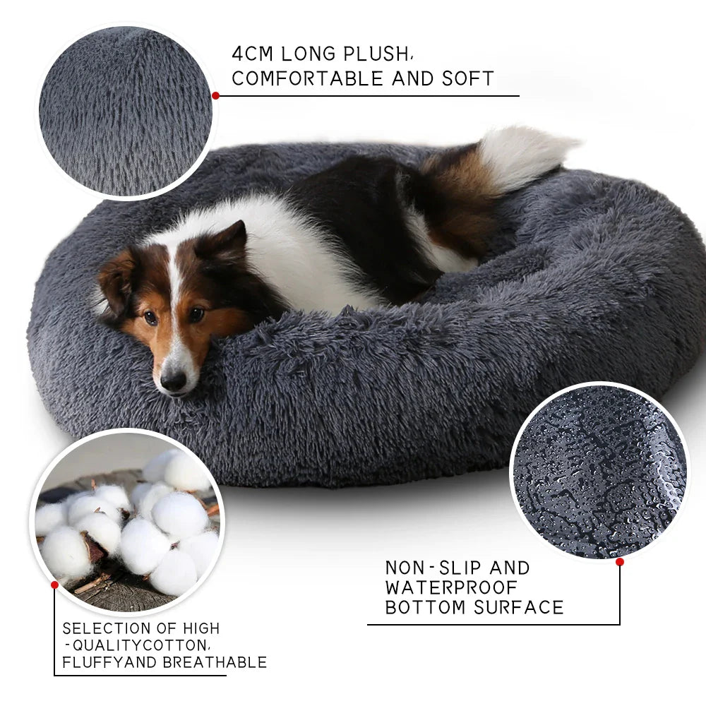 Luxurious Donut Shaped Pet Bed - Warm, Fluffy, Calming & Anxiety-Relief for Dogs and Cats