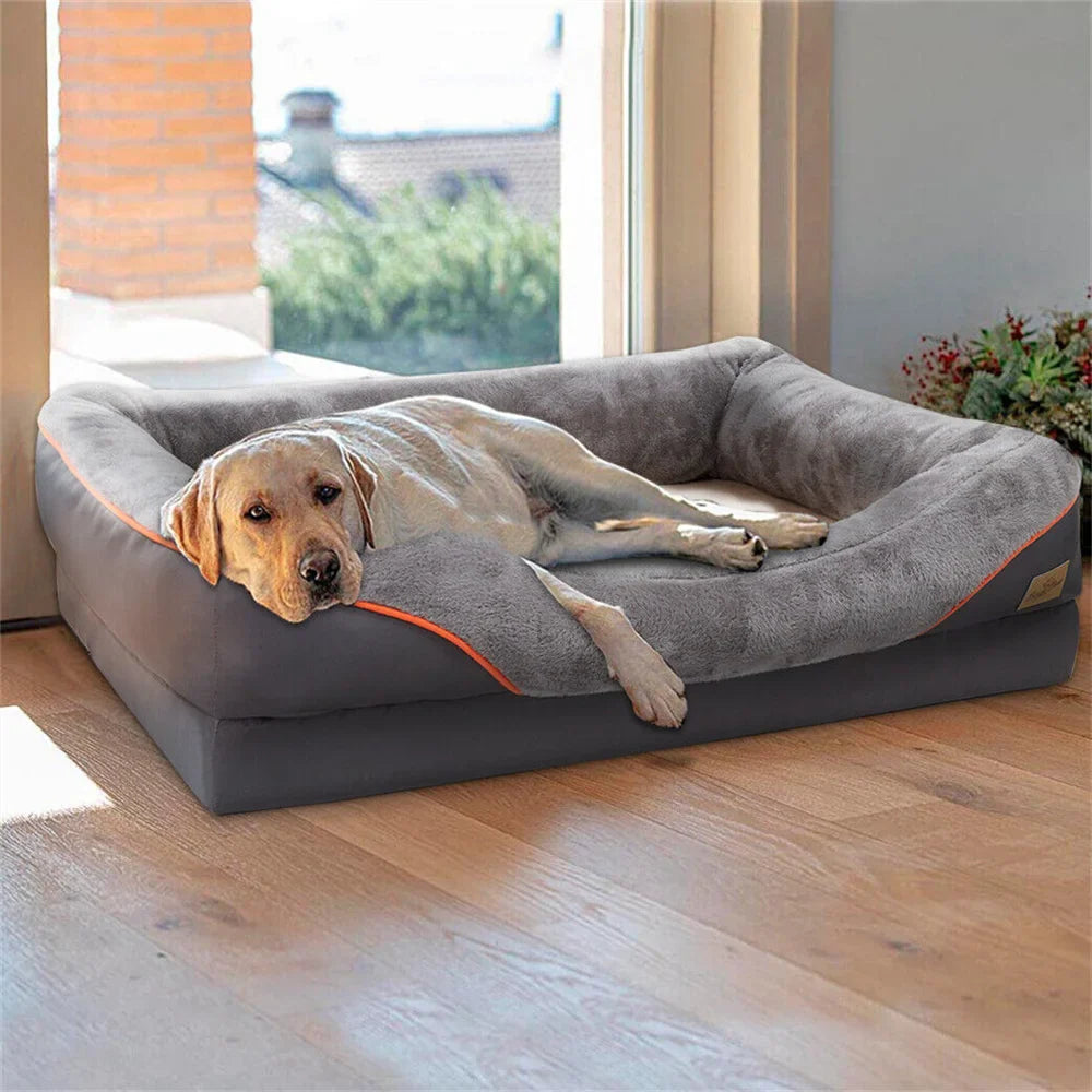 Jumbo Orthopedic Dog Bed Large Memory Foam Pet Sofa Couch with Bolster, Waterproof & Washable Removable Cover