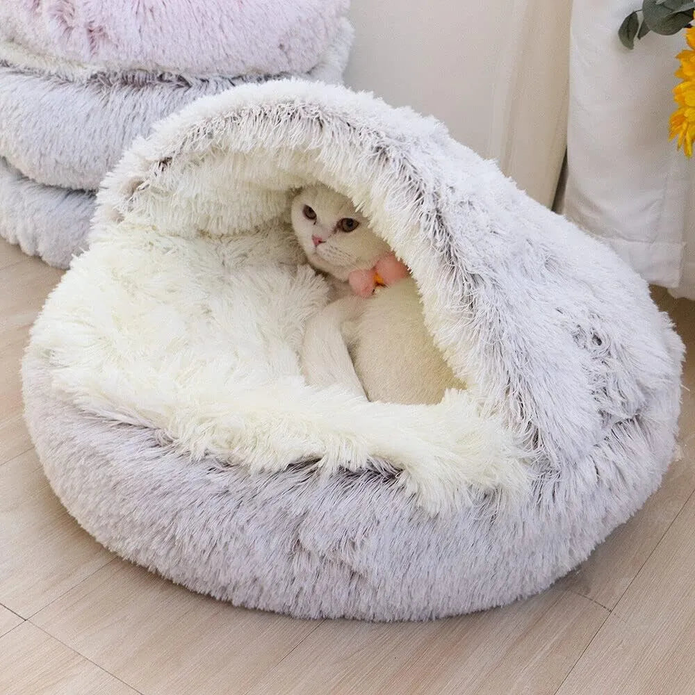 Plush Self-Warming Cat Bed Cozy Half-Moon Pet Bed for Cats & Small Dogs, Soft Washable & Lightweight
