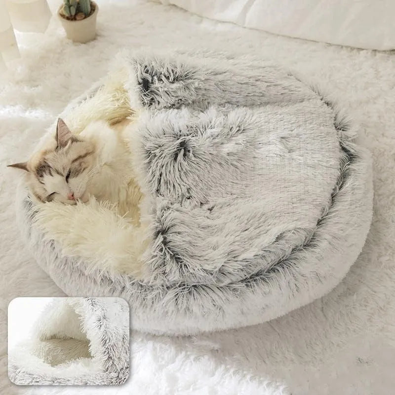 Plush Self-Warming Cat Bed Cozy Half-Moon Pet Bed for Cats & Small Dogs, Soft Washable & Lightweight