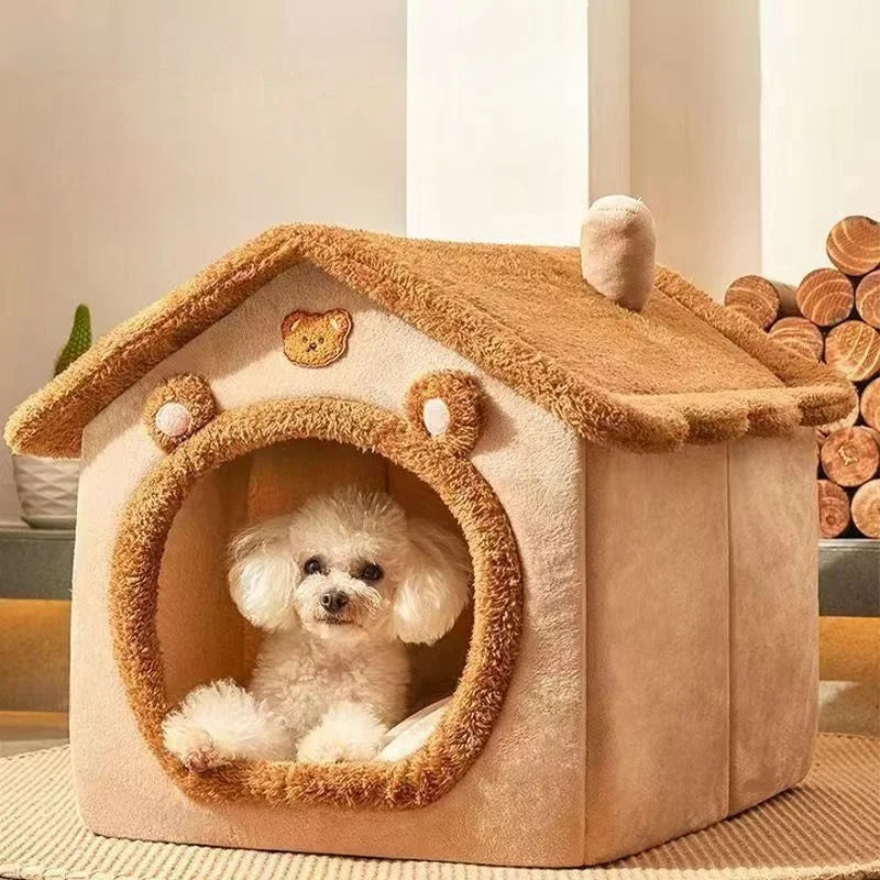 Calming Pet Cave Bed Ultra-Soft Coral Fleece Dog House for Anxiety, Comfort & Security
