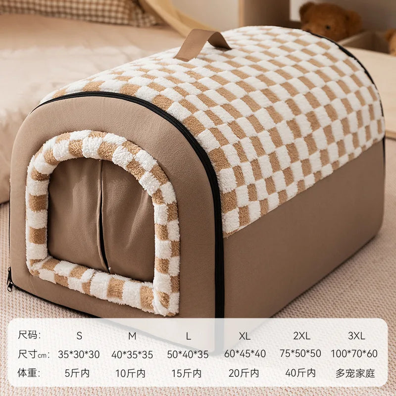 Warm Kennel Winter Dog & Cat House Washable Detachable Deep Sleep Bed, Cozy Pet Nest for Small Medium Large Pets