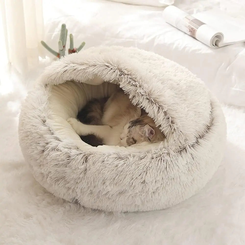 Plush Self-Warming Cat Bed Cozy Half-Moon Pet Bed for Cats & Small Dogs, Soft Washable & Lightweight