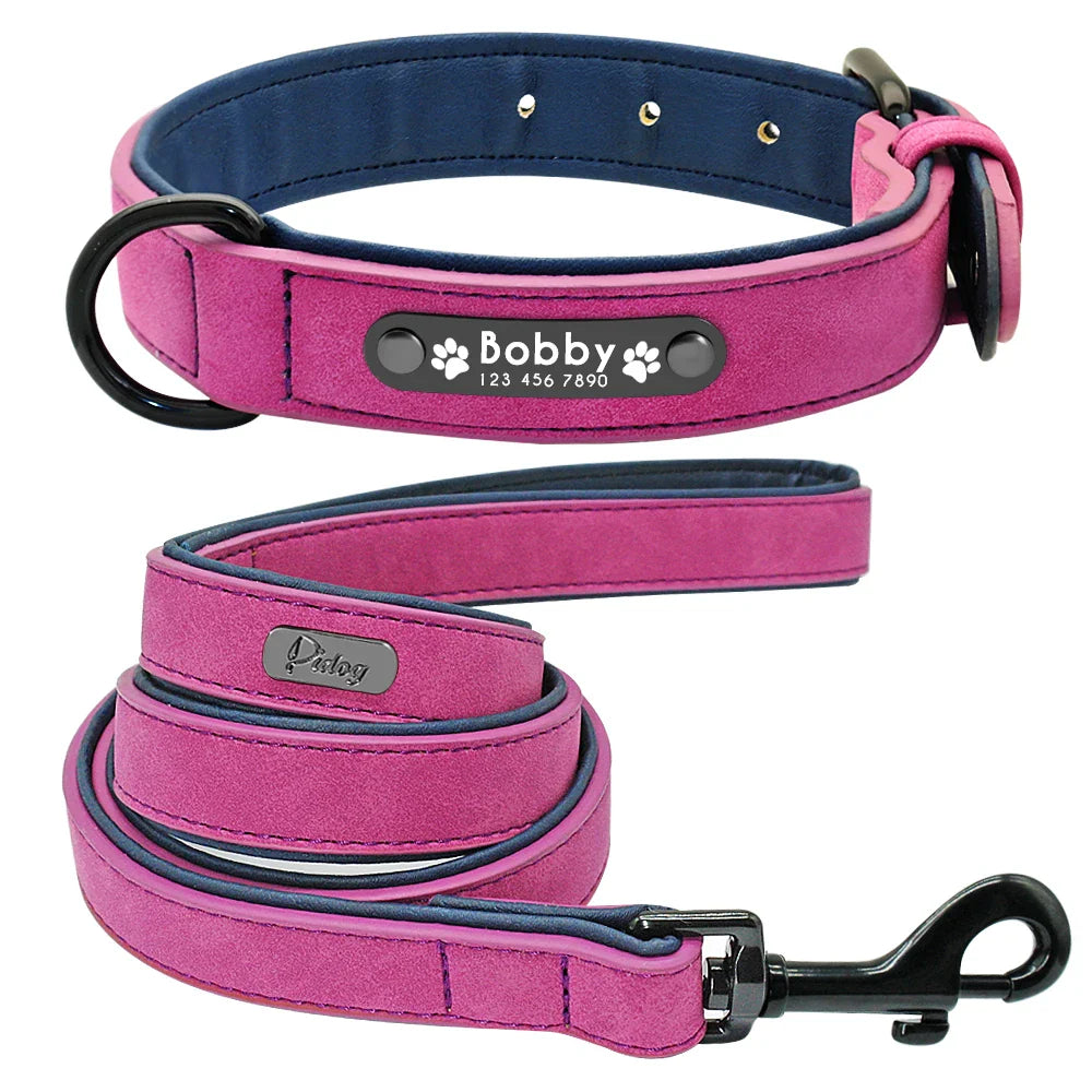 Fashionable, Personalized Leather Dog Collar in Multi Colors, Sturdy Clip, Free Engravement