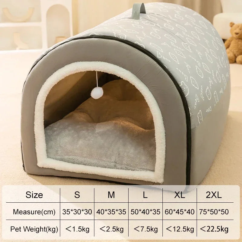 Warm Winter Dog House with Washable Mat Cozy Dog Cave Bed for Small, Medium & Large Dogs, Soft Indoor Pet House Shelter