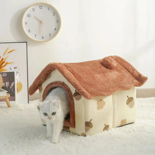 Calming Pet Cave Bed Ultra-Soft Coral Fleece Dog House for Anxiety, Comfort & Security