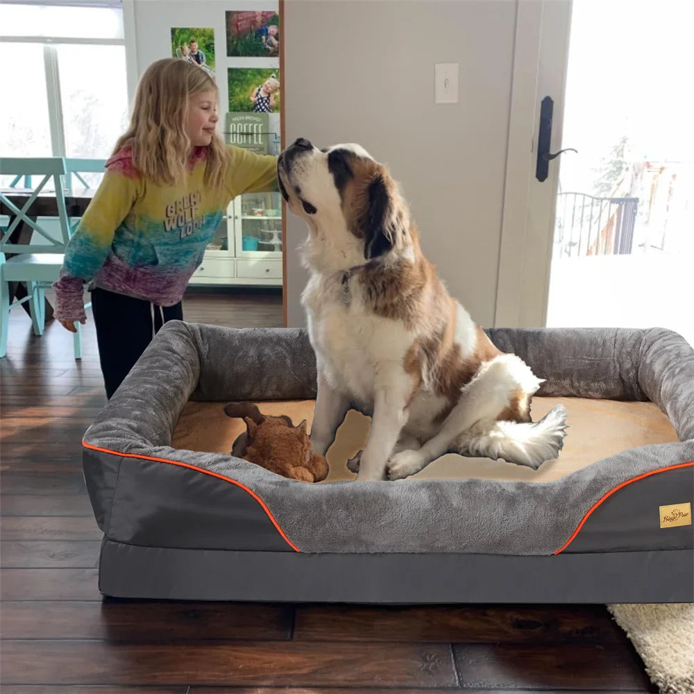 Jumbo Orthopedic Dog Bed Large Memory Foam Pet Sofa Couch with Bolster, Waterproof & Washable Removable Cover