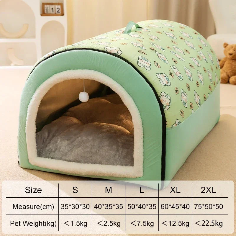 Warm Winter Dog House with Washable Mat Cozy Dog Cave Bed for Small, Medium & Large Dogs, Soft Indoor Pet House Shelter