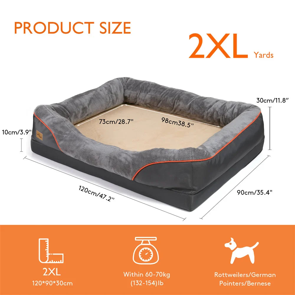 Jumbo Orthopedic Dog Bed Large Memory Foam Pet Sofa Couch with Bolster, Waterproof & Washable Removable Cover
