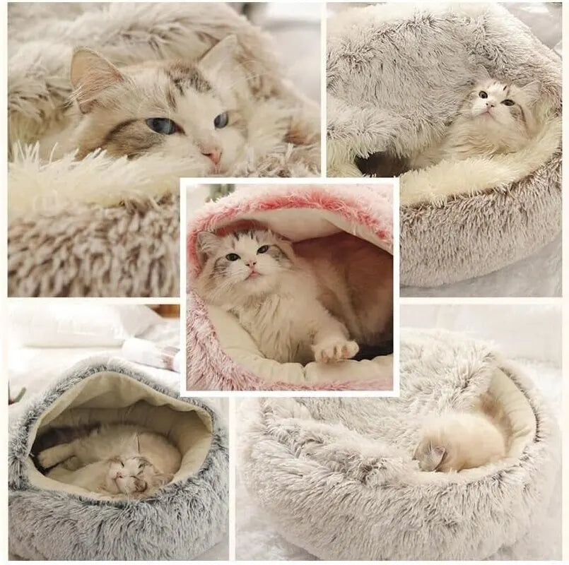 Plush Self-Warming Cat Bed Cozy Half-Moon Pet Bed for Cats & Small Dogs, Soft Washable & Lightweight