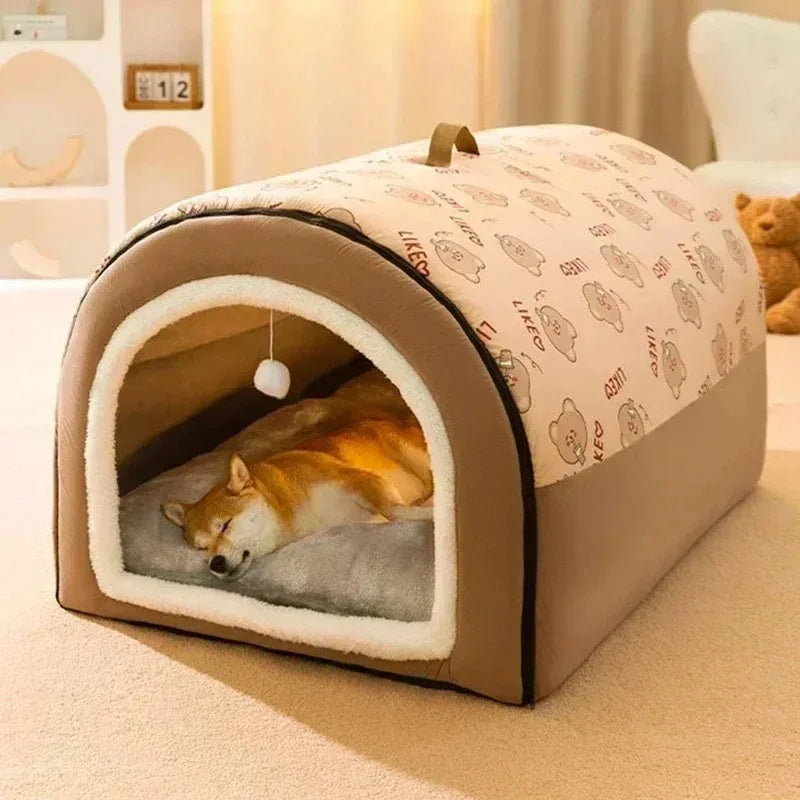 Warm Kennel Winter Dog & Cat House Washable Detachable Deep Sleep Bed, Cozy Pet Nest for Small Medium Large Pets