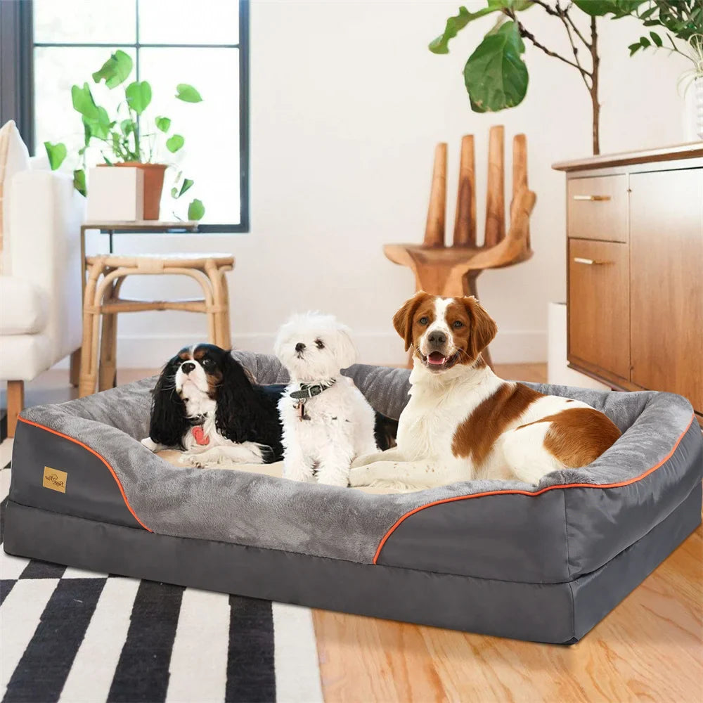Jumbo Orthopedic Dog Bed Large Memory Foam Pet Sofa Couch with Bolster, Waterproof & Washable Removable Cover