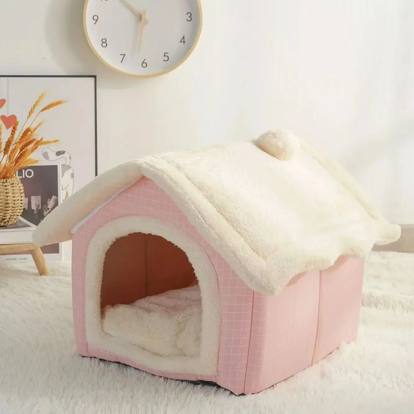 Calming Pet Cave Bed Ultra-Soft Coral Fleece Dog House for Anxiety, Comfort & Security
