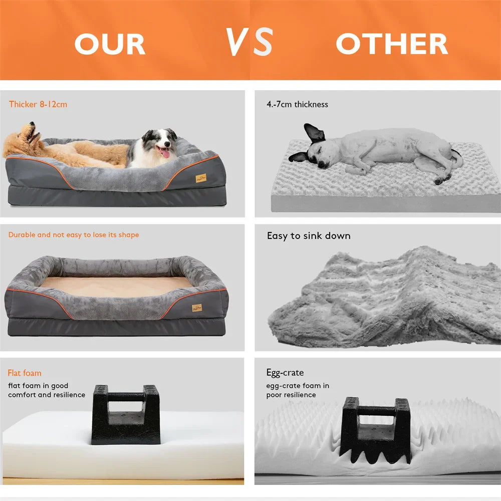 Jumbo Orthopedic Dog Bed Large Memory Foam Pet Sofa Couch with Bolster, Waterproof & Washable Removable Cover