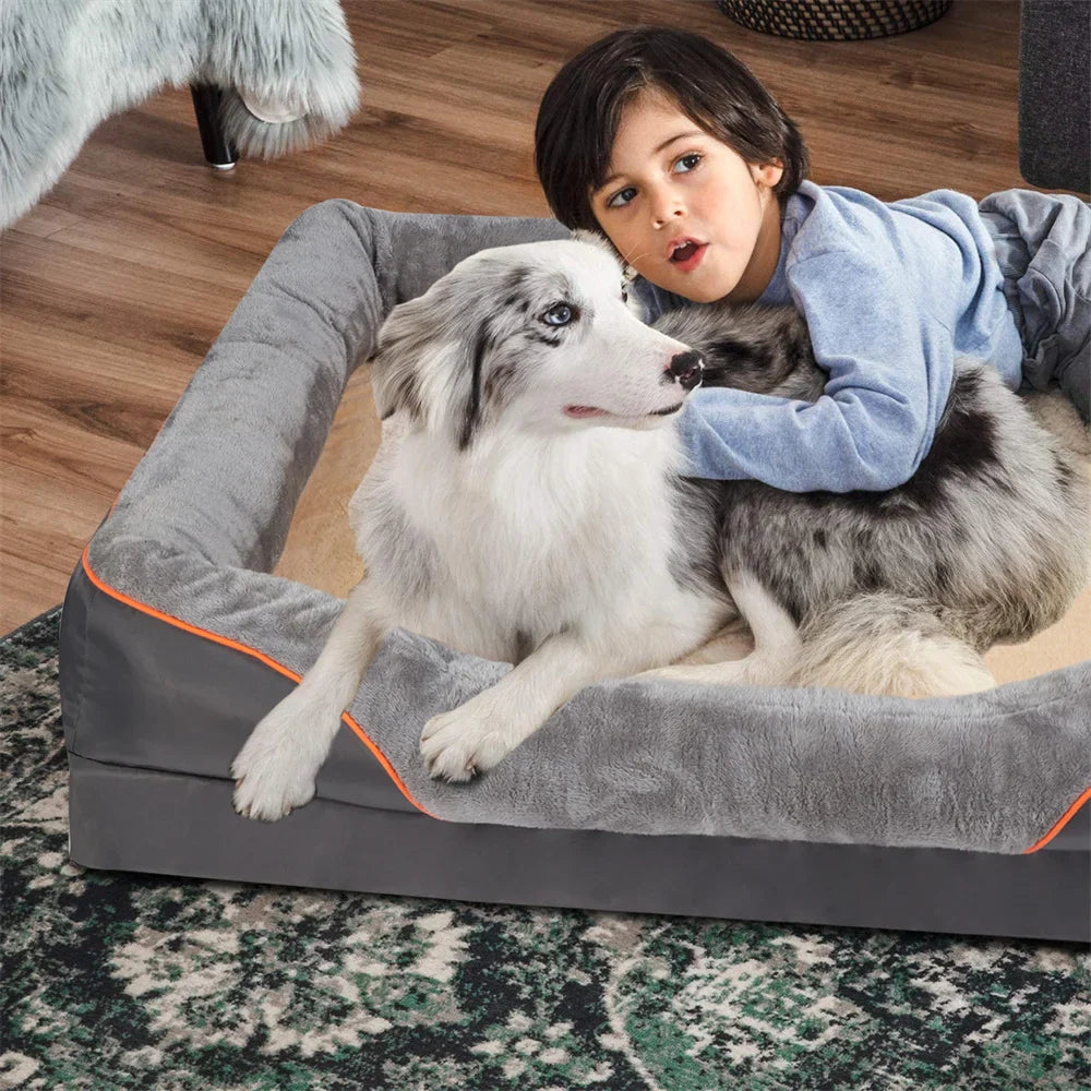 Jumbo Orthopedic Dog Bed Large Memory Foam Pet Sofa Couch with Bolster, Waterproof & Washable Removable Cover